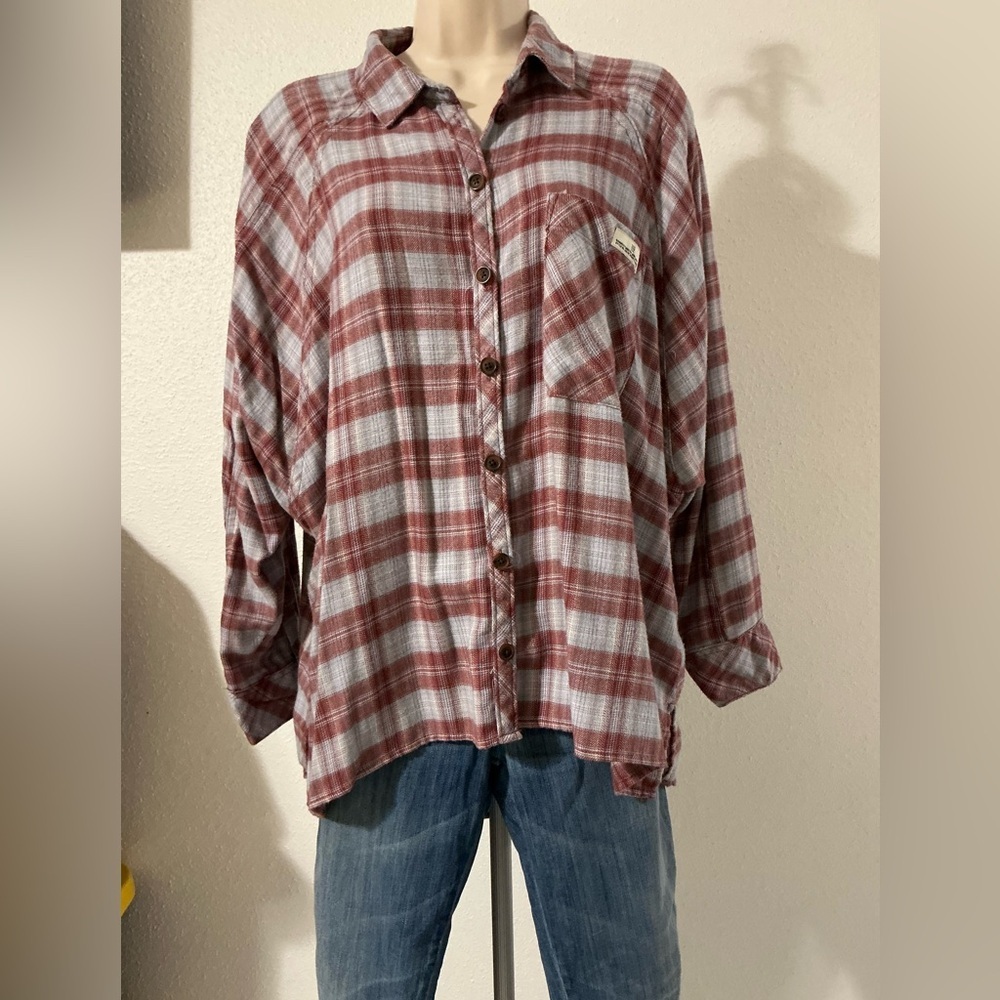EUC BDG Urban Outfitters Brandon Plaid High-low Flannel Button-up Shirt S/P - Picture 4 of 15